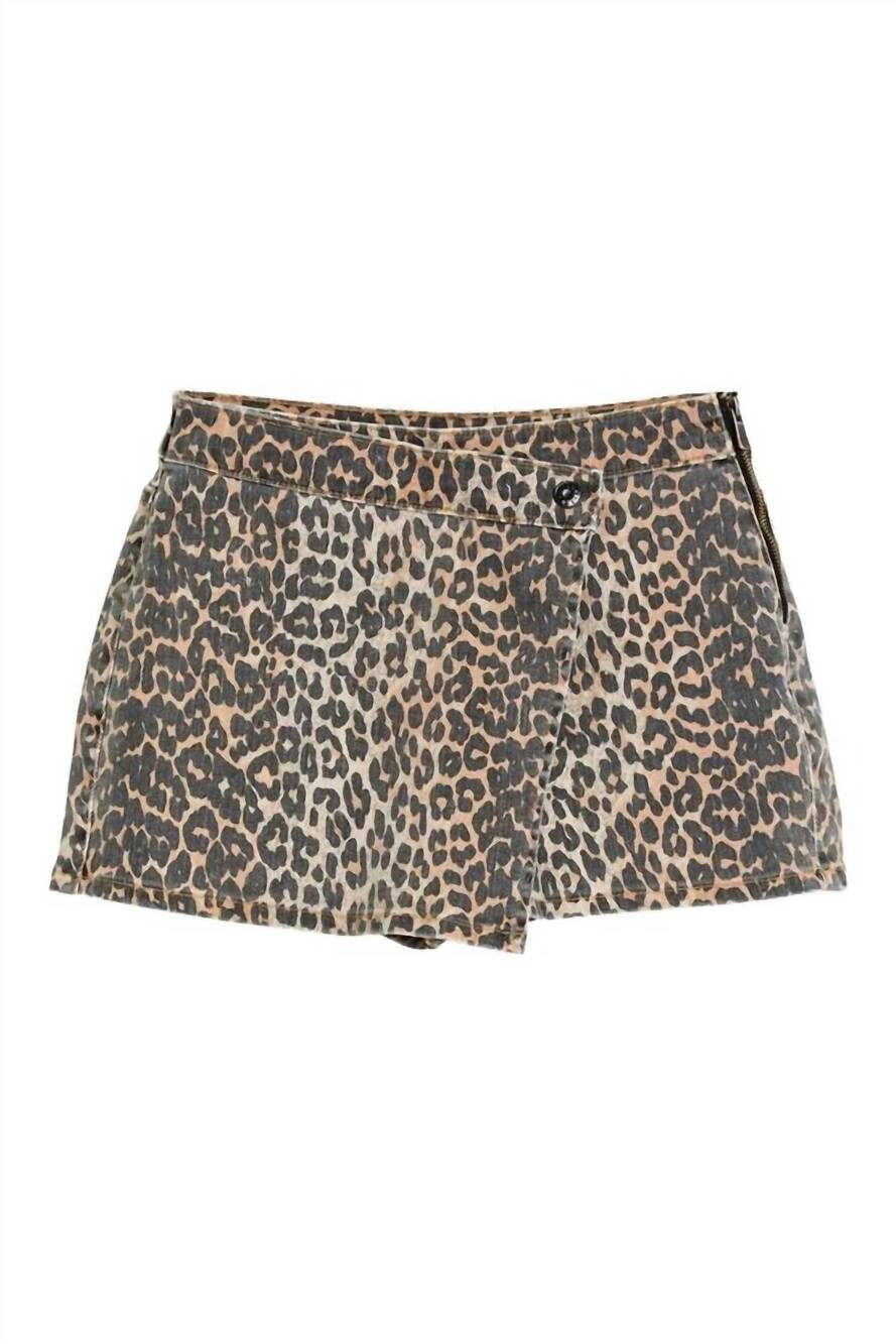 NEW TRACTR women's leopard overlap skort in brown